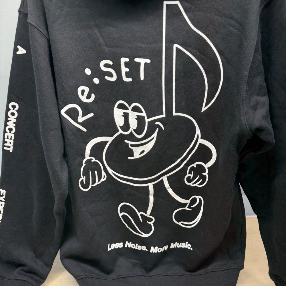 ReSET Graphic Music Note Hoodie Black Men's Size Small Concert Experience NWOT - Picture 3 of 7